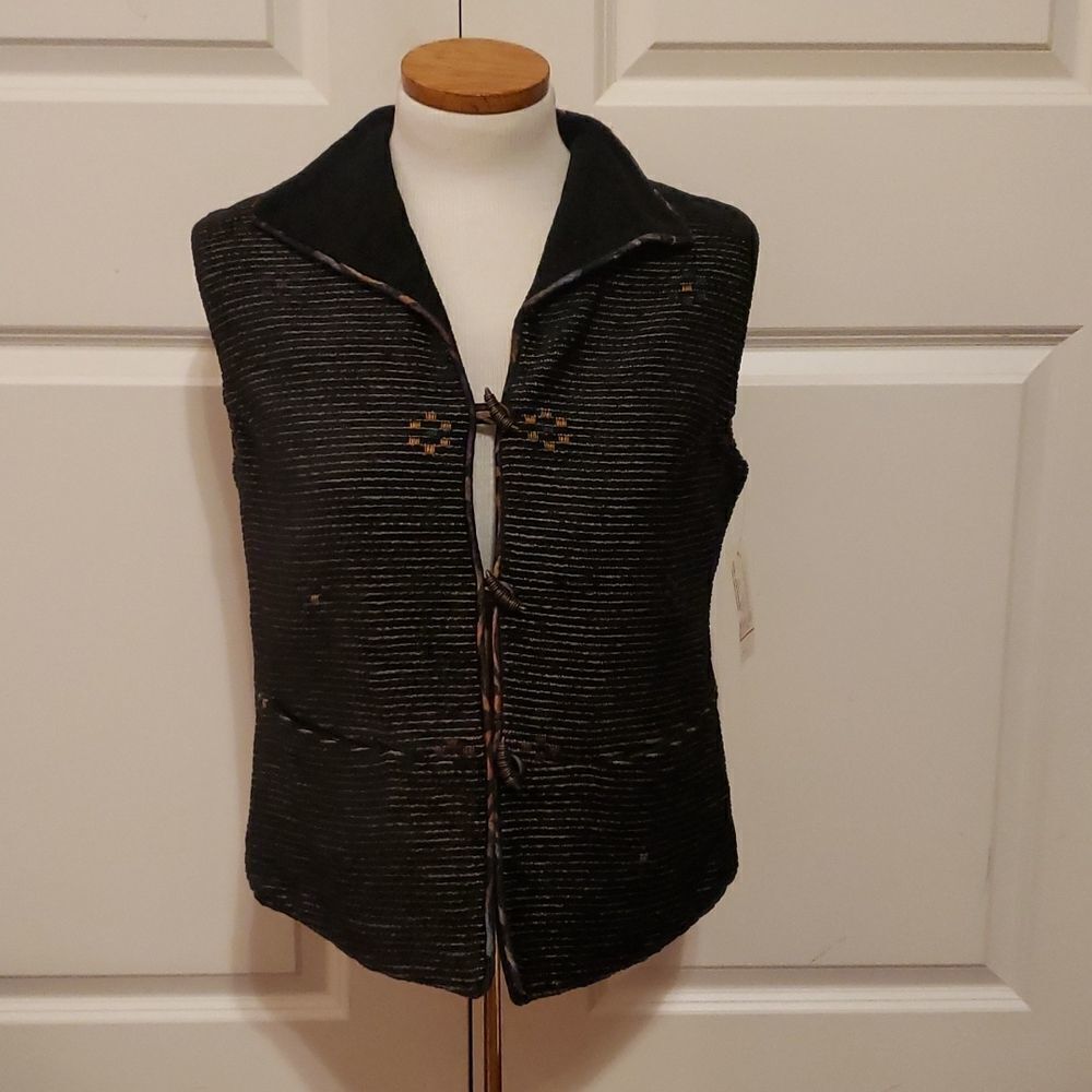 Treadle Design Room Vintage Spirit Reversible Tapestry Vest Manhattan Stripe NWT